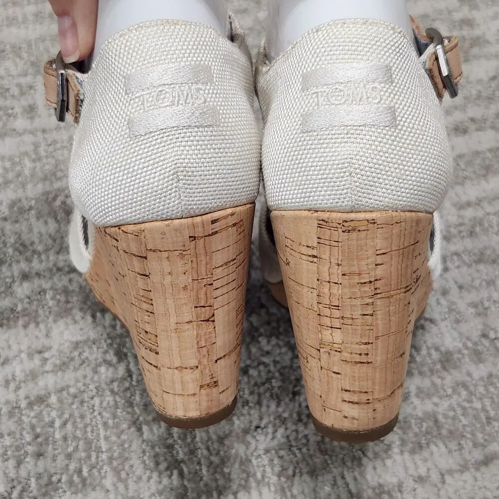 TOMS women's Sienna wedge sandals ivory white cork size 9